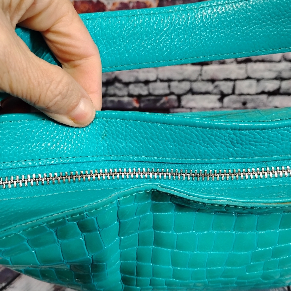 Brighton Cher Shoulder Bag in Teal Croc Embossed Leather Handbag Purse  OBO - Picture 7 of 14